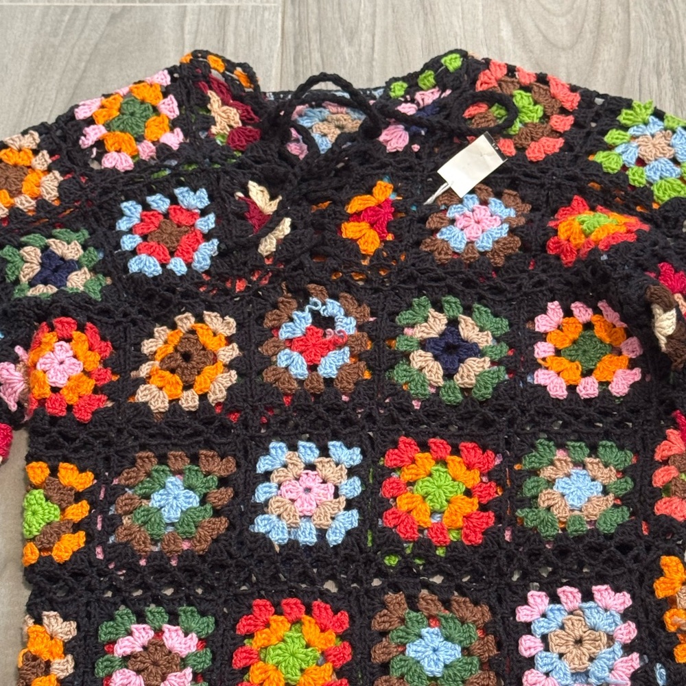 Alix Pinho***Black Crochet Flower Mini Dress***Small $858 - Picture 13 of 15